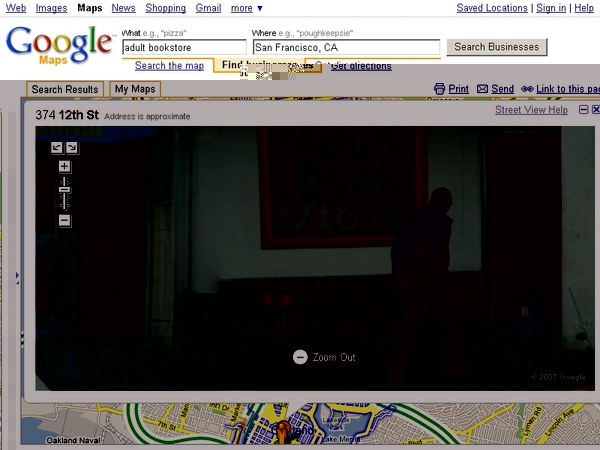 Adult bookstore Google maps