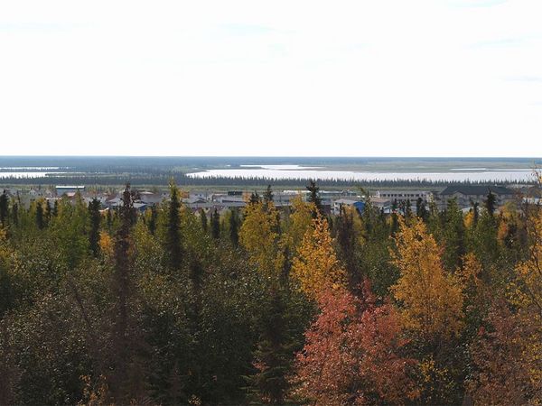Overlooking Inuvik with the fall colors in the for
